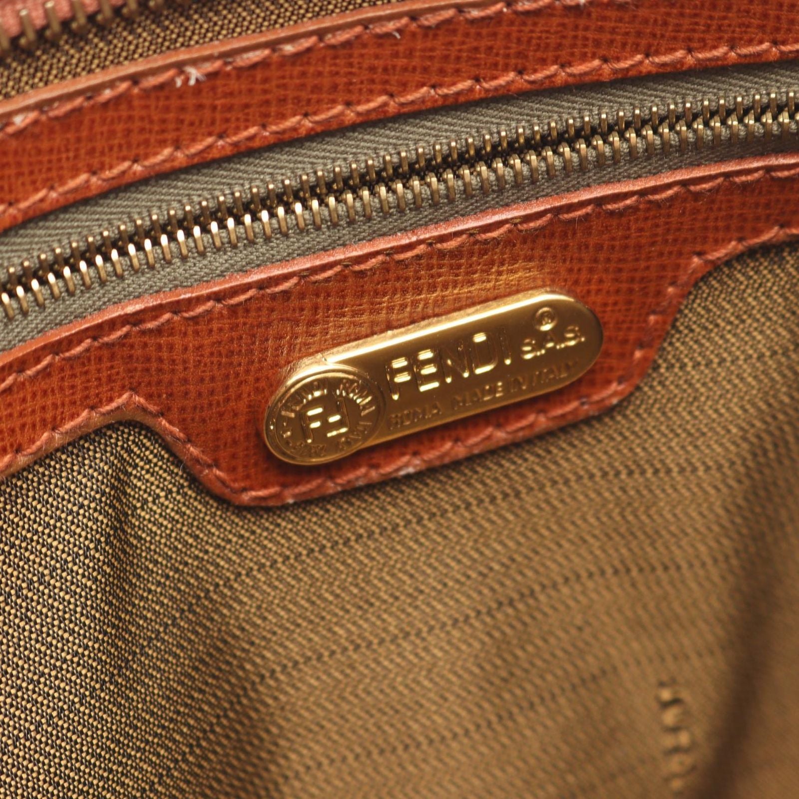 Fendi Shoulder Bag FF Logo Beige Canvas Leather — view 4