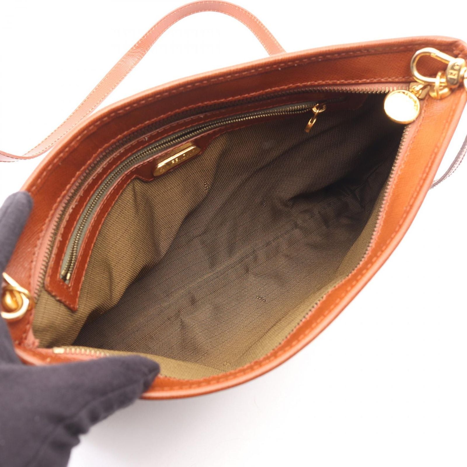 Fendi Shoulder Bag FF Logo Beige Canvas Leather — view 3