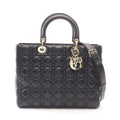 Dior Dio Handbag Ladydio Cannage 2-Way Black Leather Tote
