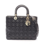 Dior Dio Handbag Ladydio Cannage 2-Way Black Leather Tote