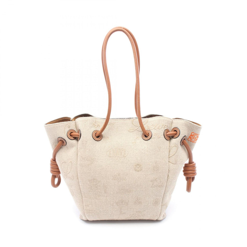 Loewe Tote Ofto Beige Brown Canvas Leather