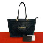 Gucci Guccissima GG Pattern Logo Gold Leather Tote Boston Bag Black