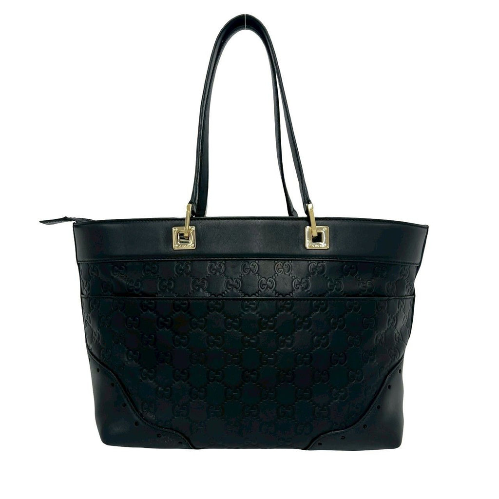Gucci Guccissima GG Pattern Logo Gold Leather Tote Boston Bag Black — view 3