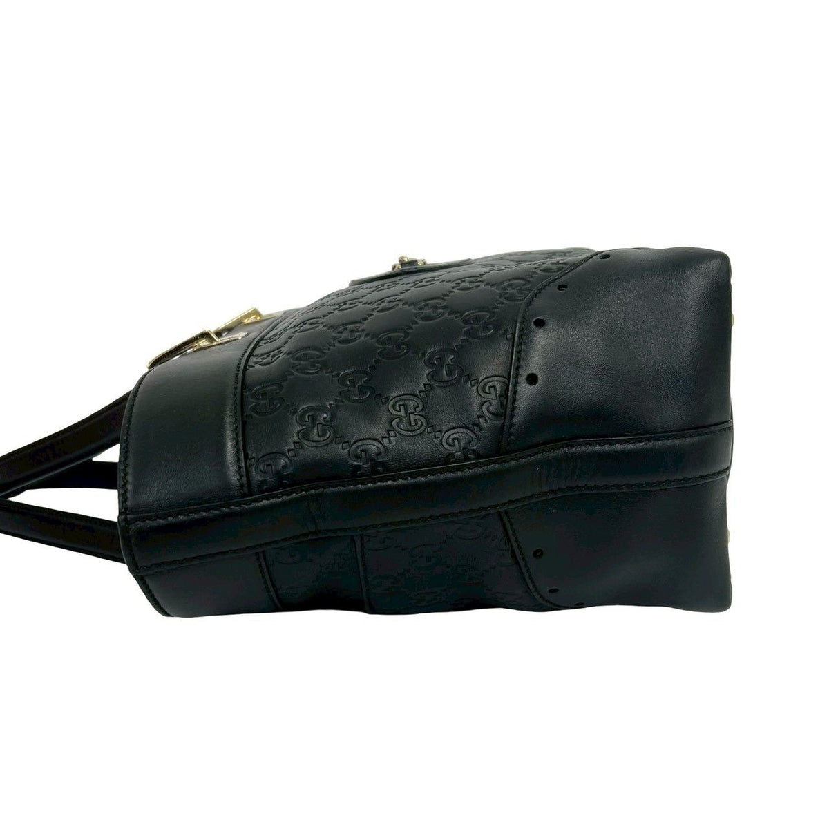 Gucci Guccissima GG Pattern Logo Gold Leather Tote Boston Bag Black — view 5