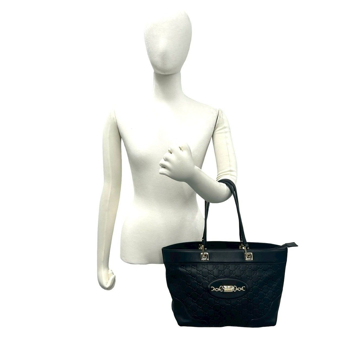 Gucci Guccissima GG Pattern Logo Gold Leather Tote Boston Bag Black — view 2