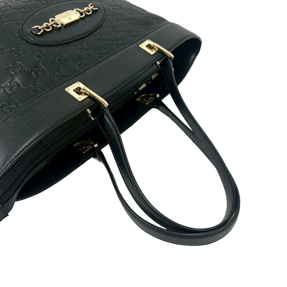 Gucci Guccissima GG Pattern Logo Gold Leather Tote Boston Bag Black — view 4