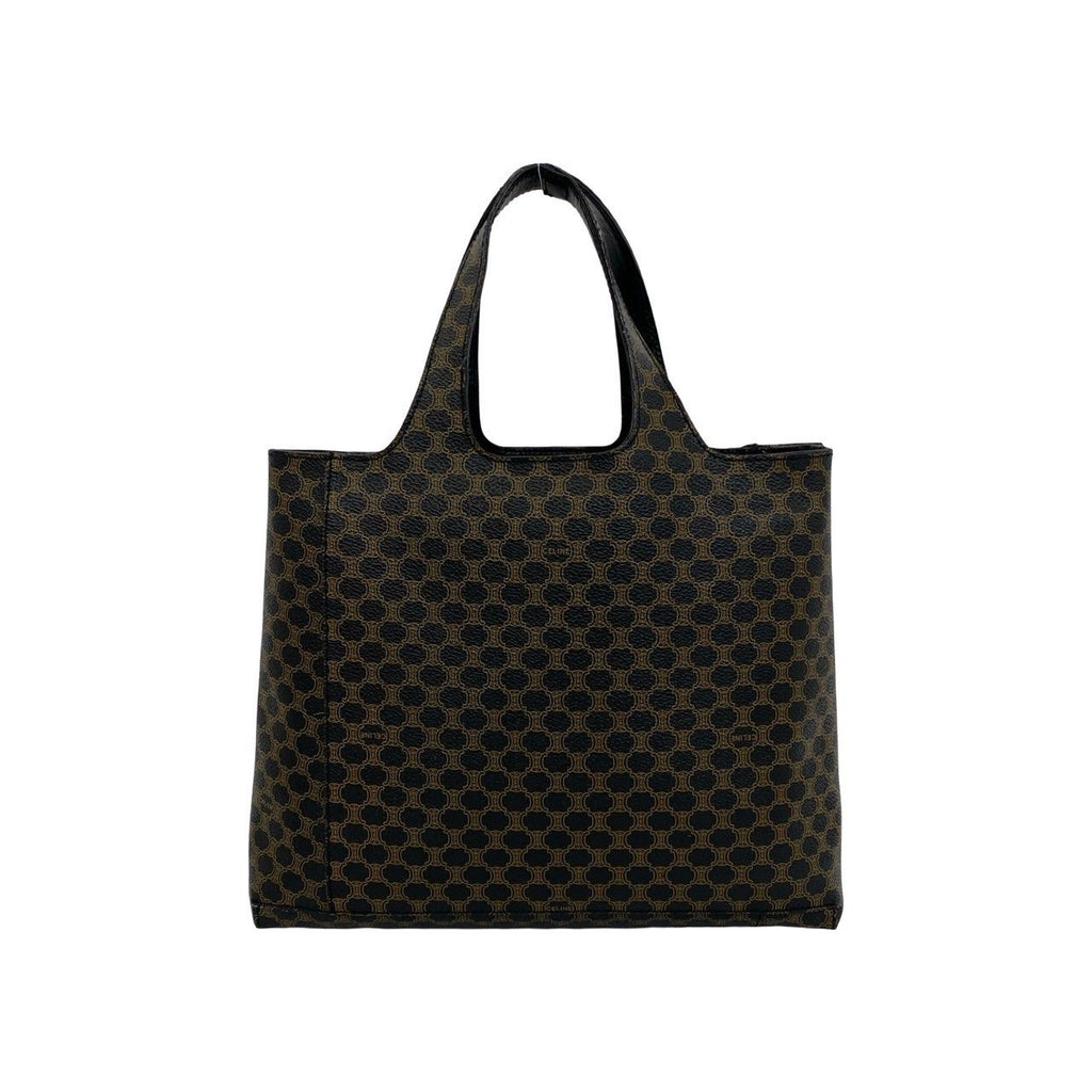 Celine Macadam Blason Triomphe Pattern Leather Handbag Mini Tote Black Brown — view 3