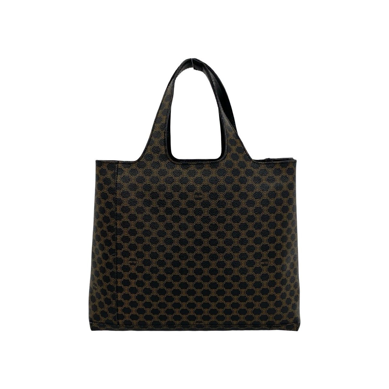 Celine Macadam Blason Triomphe Pattern Leather Handbag Mini Tote Black Brown — view 3