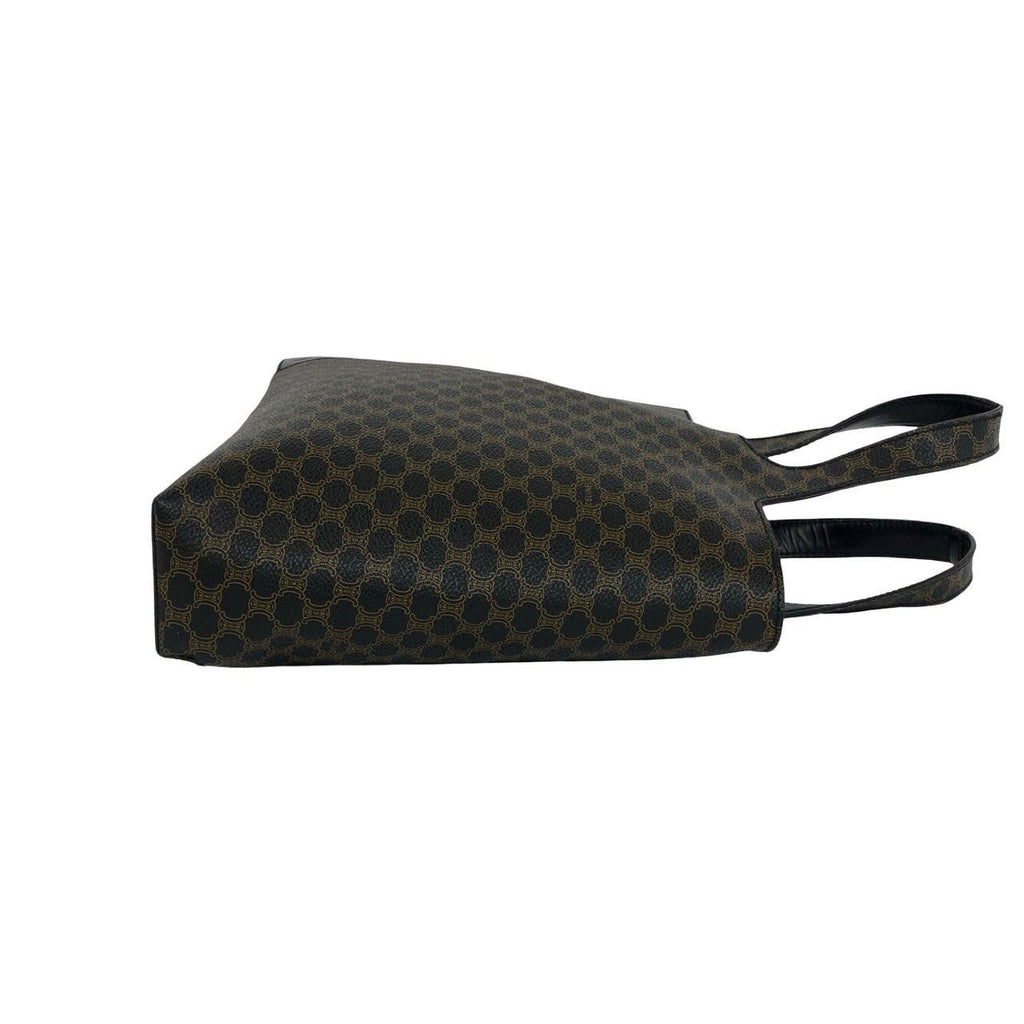 Celine Macadam Blason Triomphe Pattern Leather Handbag Mini Tote Black Brown — view 6