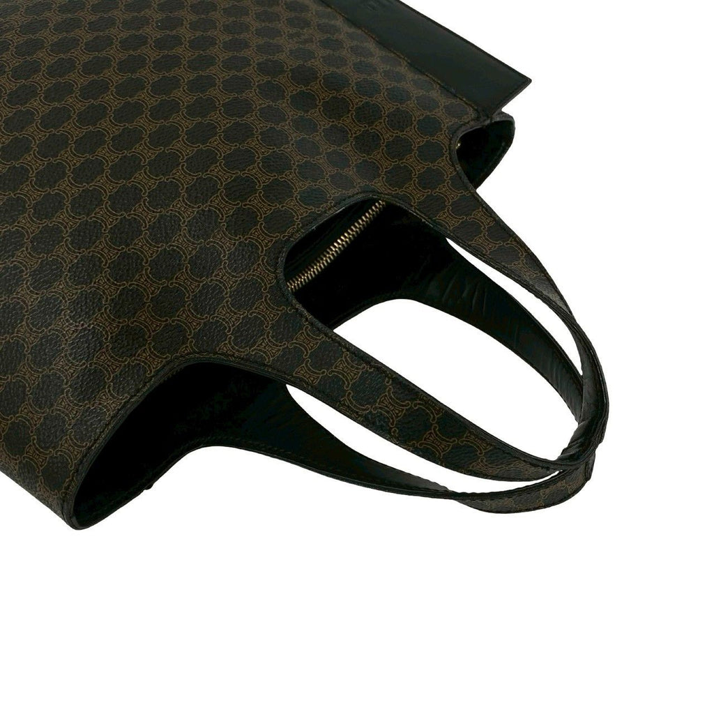 Celine Macadam Blason Triomphe Pattern Leather Handbag Mini Tote Black Brown — view 4
