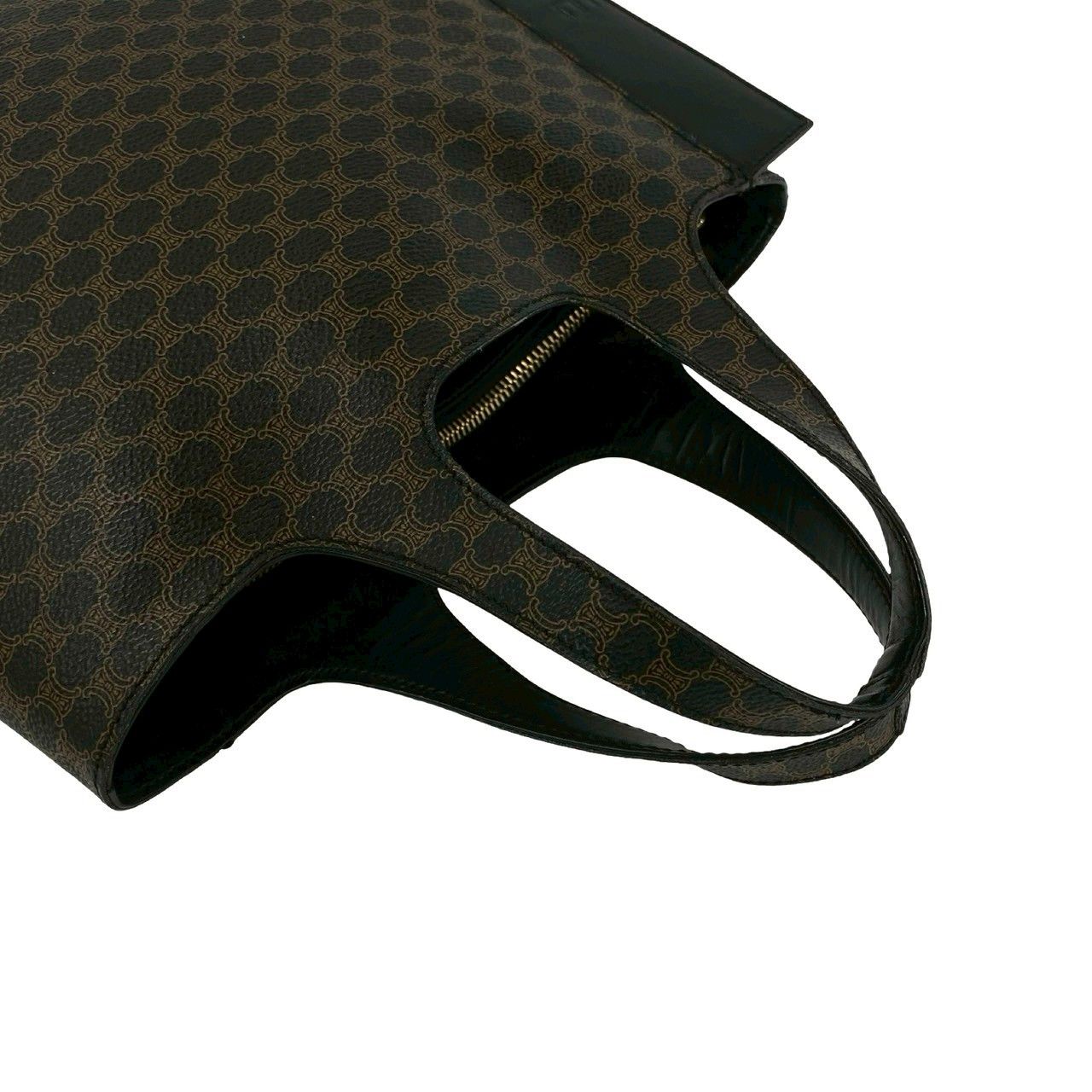 Celine Macadam Blason Triomphe Pattern Leather Handbag Mini Tote Black Brown — view 4