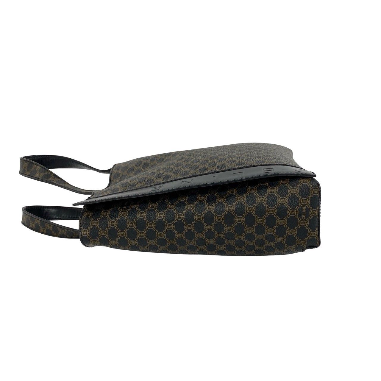 Celine Macadam Blason Triomphe Pattern Leather Handbag Mini Tote Black Brown — view 5