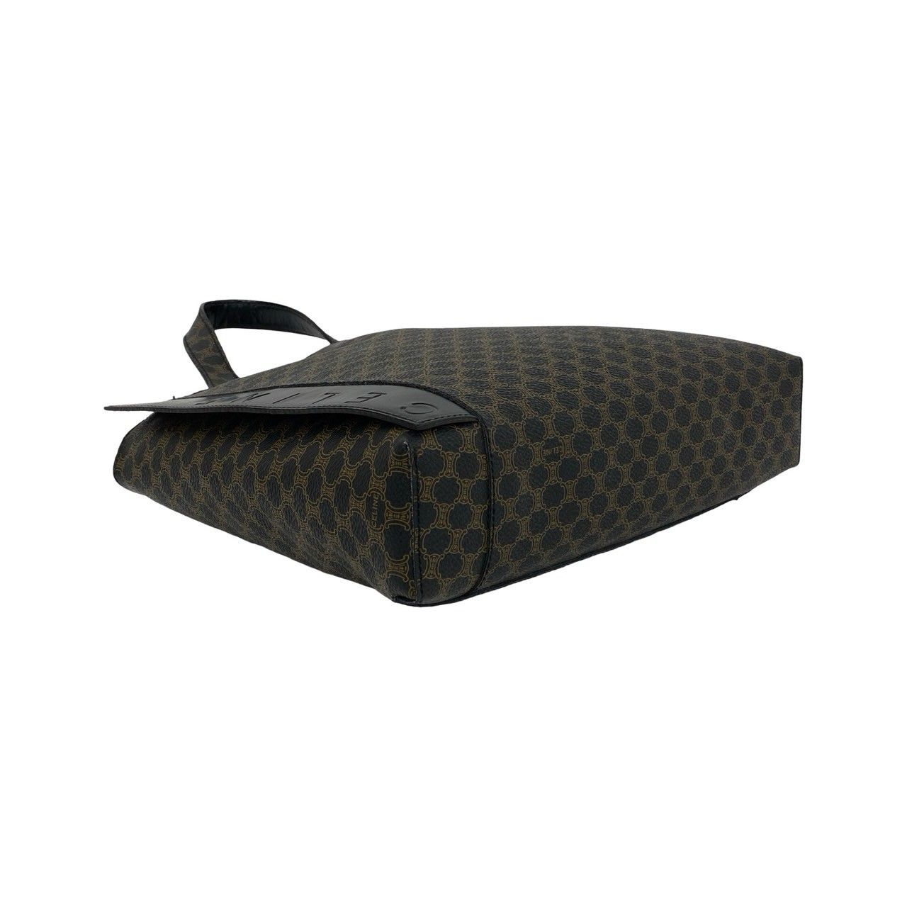 Celine Macadam Blason Triomphe Pattern Leather Handbag Mini Tote Black Brown — view 7