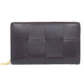 Bottega Veneta Cassette Zip Around Wallet Intrecciato Leather Brown Gold