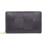 Bottega Veneta Cassette Zip Around Wallet Intrecciato Leather Brown Gold