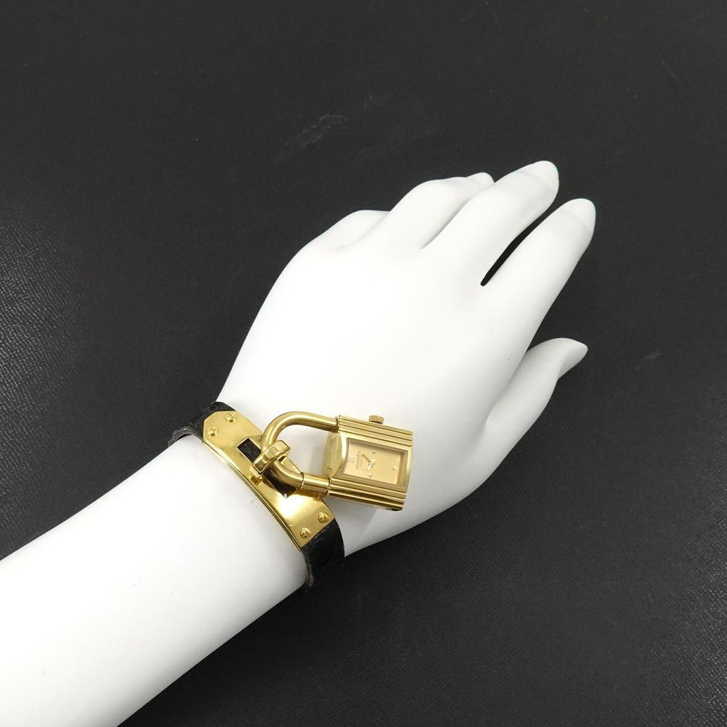 Hermes Kelly Watch Vintage Gold Black Quartz Cadena — view 4