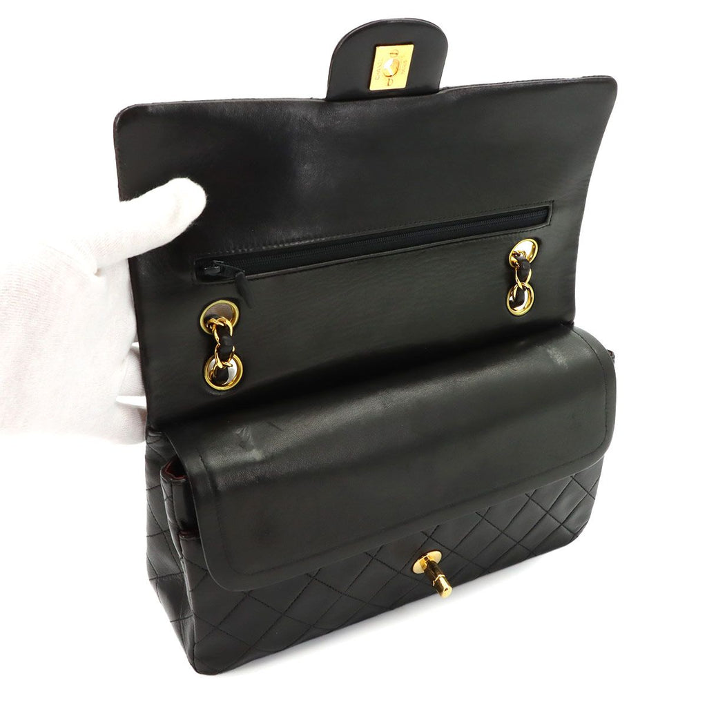 Chanel Quilted 25 Chain Shoulder Bag Lambskin Black Gold Vintage — view 7