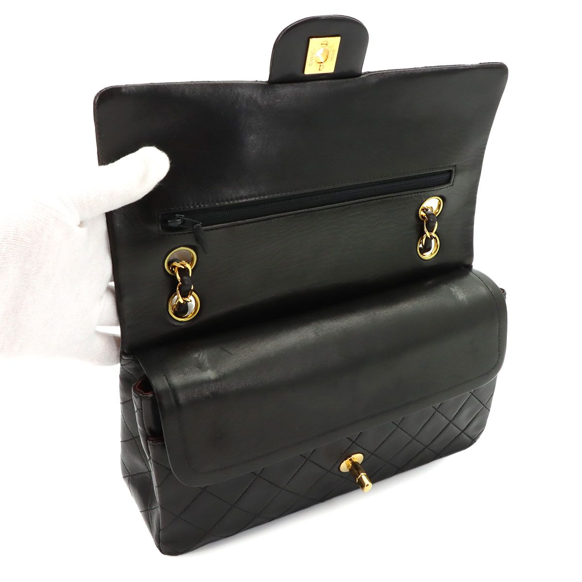 Chanel Quilted 25 Chain Shoulder Bag Lambskin Black Gold Vintage — view 7