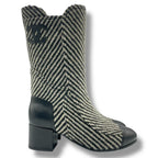 Chanel Boots CC Logo Black White Shoes Tweed Leather — view 2