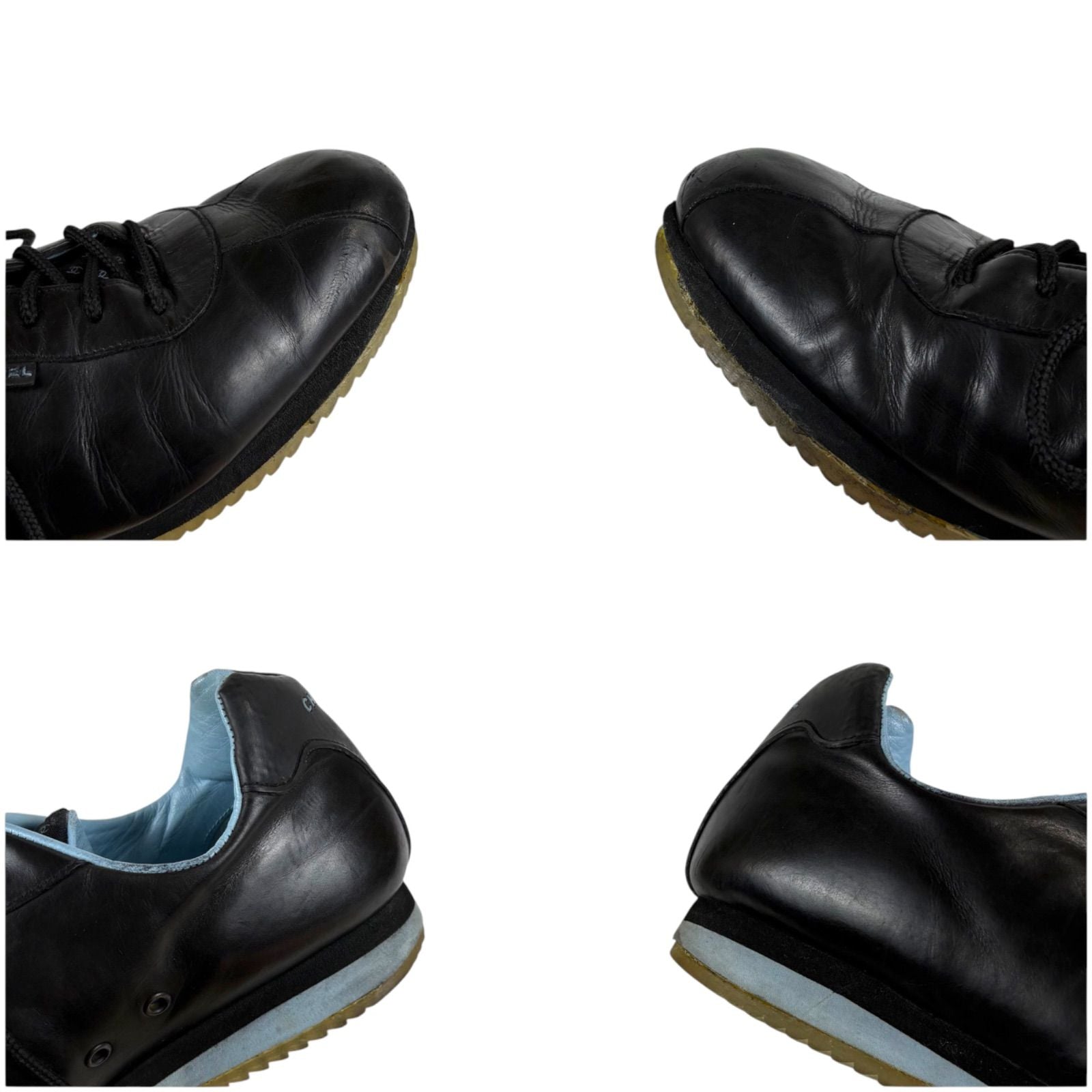 Chanel CC Logo Leather Low Cut Sneakers Black Light Blue — view 8