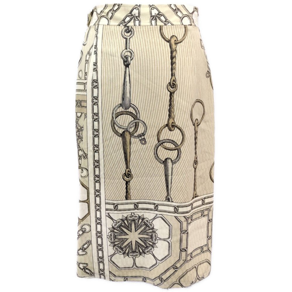 Hermes Silk Scarf Pattern Skirt 38 Beige — view 3