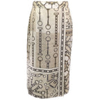 Hermes Silk Scarf Pattern Skirt 38 Beige