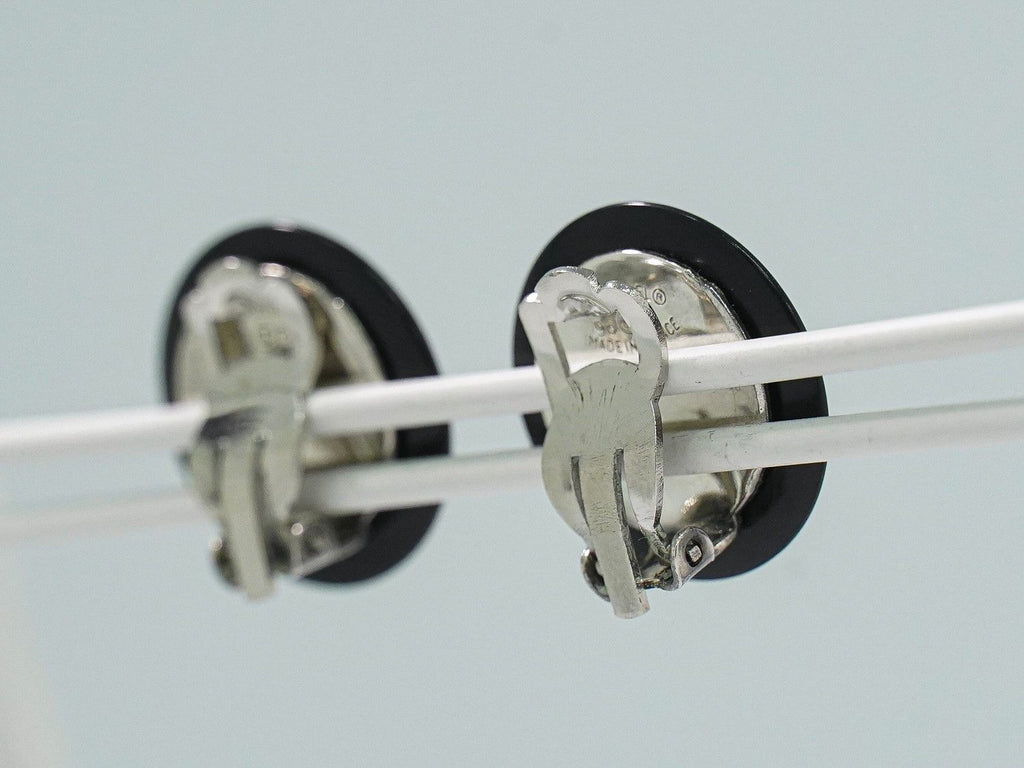 Chanel CC Logo Rhinestone Earrings Plastic Metal Silver Black — view 7