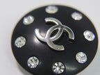 Chanel CC Logo Rhinestone Earrings Plastic Metal Silver Black — view 5