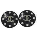 Chanel CC Logo Rhinestone Earrings Plastic Metal Silver Black