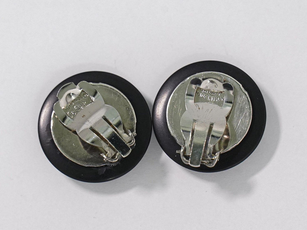 Chanel CC Logo Rhinestone Earrings Plastic Metal Silver Black — view 2
