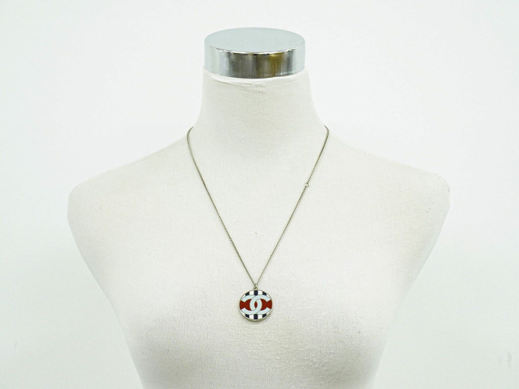 Chanel Air Line CC Logo Stripe Necklace Pendant Metal Silver Multicolor — view 8