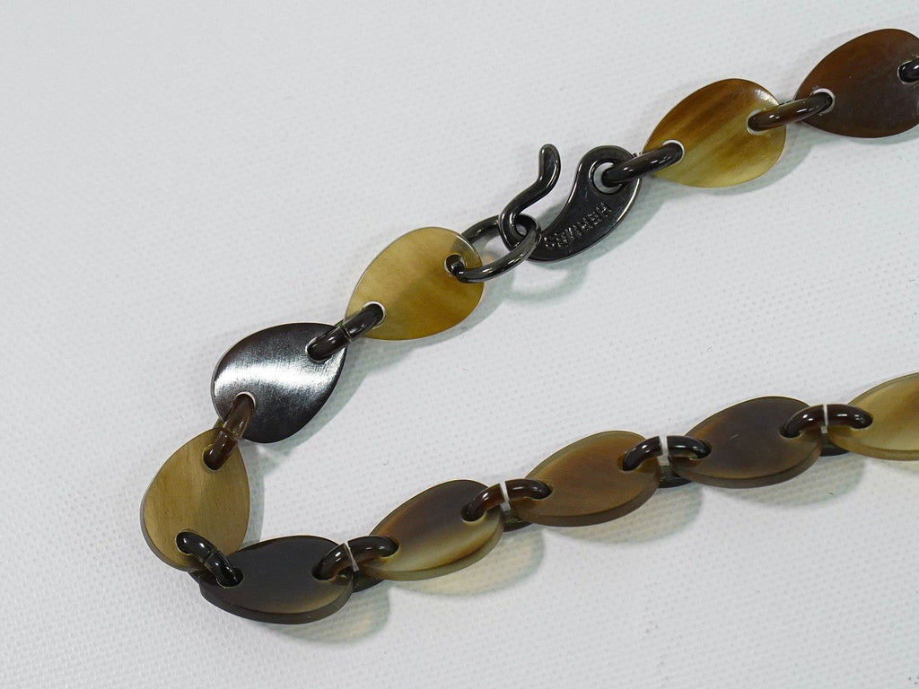 Hermes Buffalo Horn Long Necklace Pendant Brown — view 3