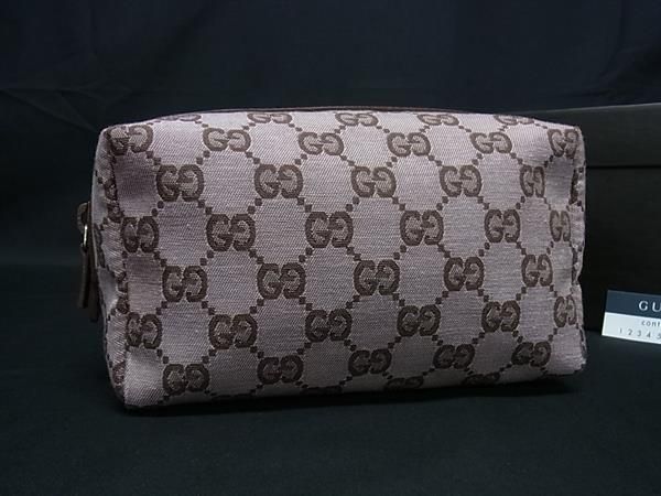 Gucci 039 GG Pattern Canvas Leather Pouch Multicolor Case Pink