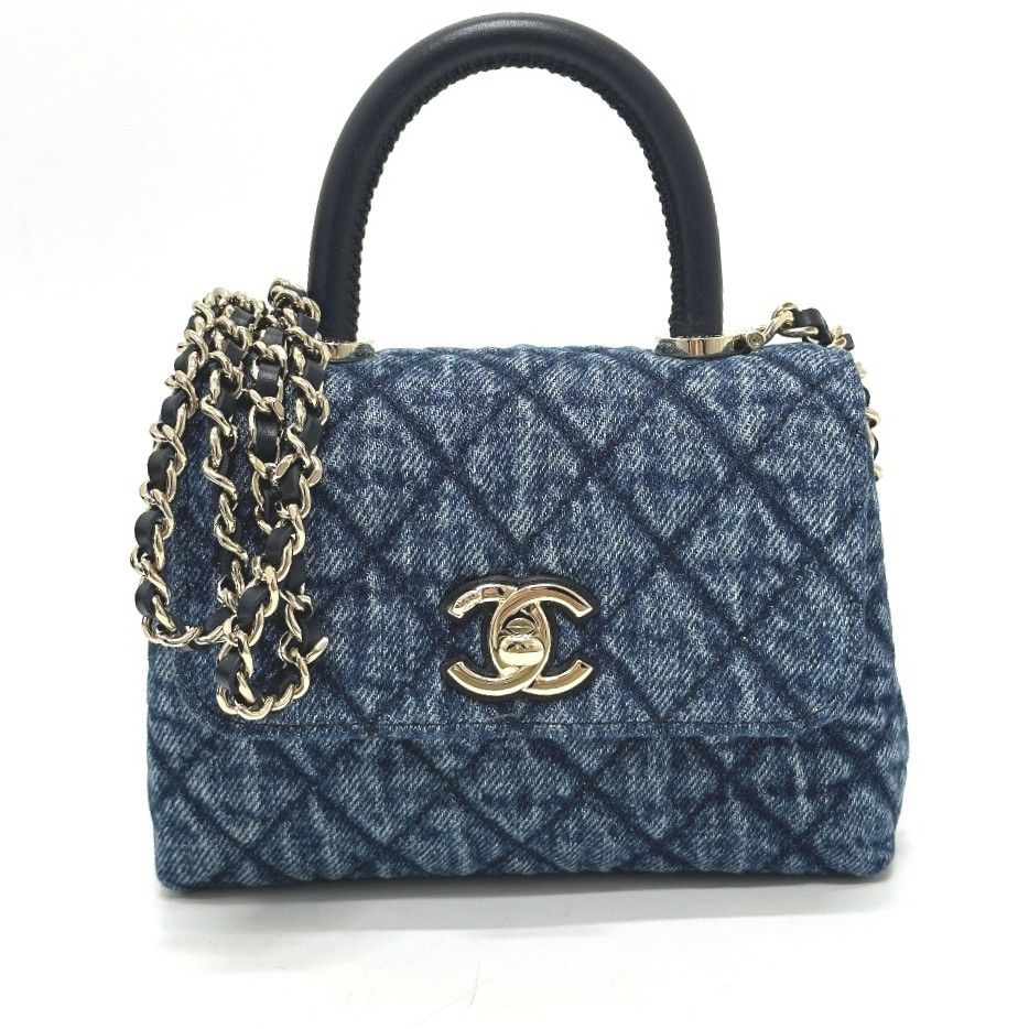 Chanel Shoulder Bag Coco Handle Mini Washed Denim Blue