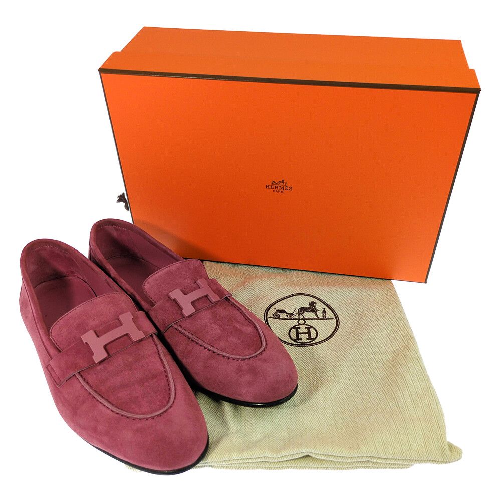 Hermes Logo Loafers Shoes 37 Pink O-luci-dung — view 7