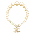 Chanel Faux Pearl Rhinestone Costume CC Logo Bracelet — view 3