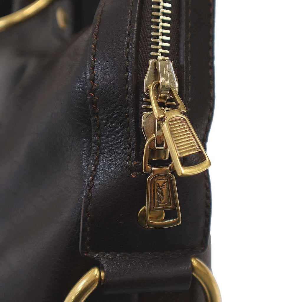 Saint Laurent Yves Midi Leather Handbag Brown — view 8
