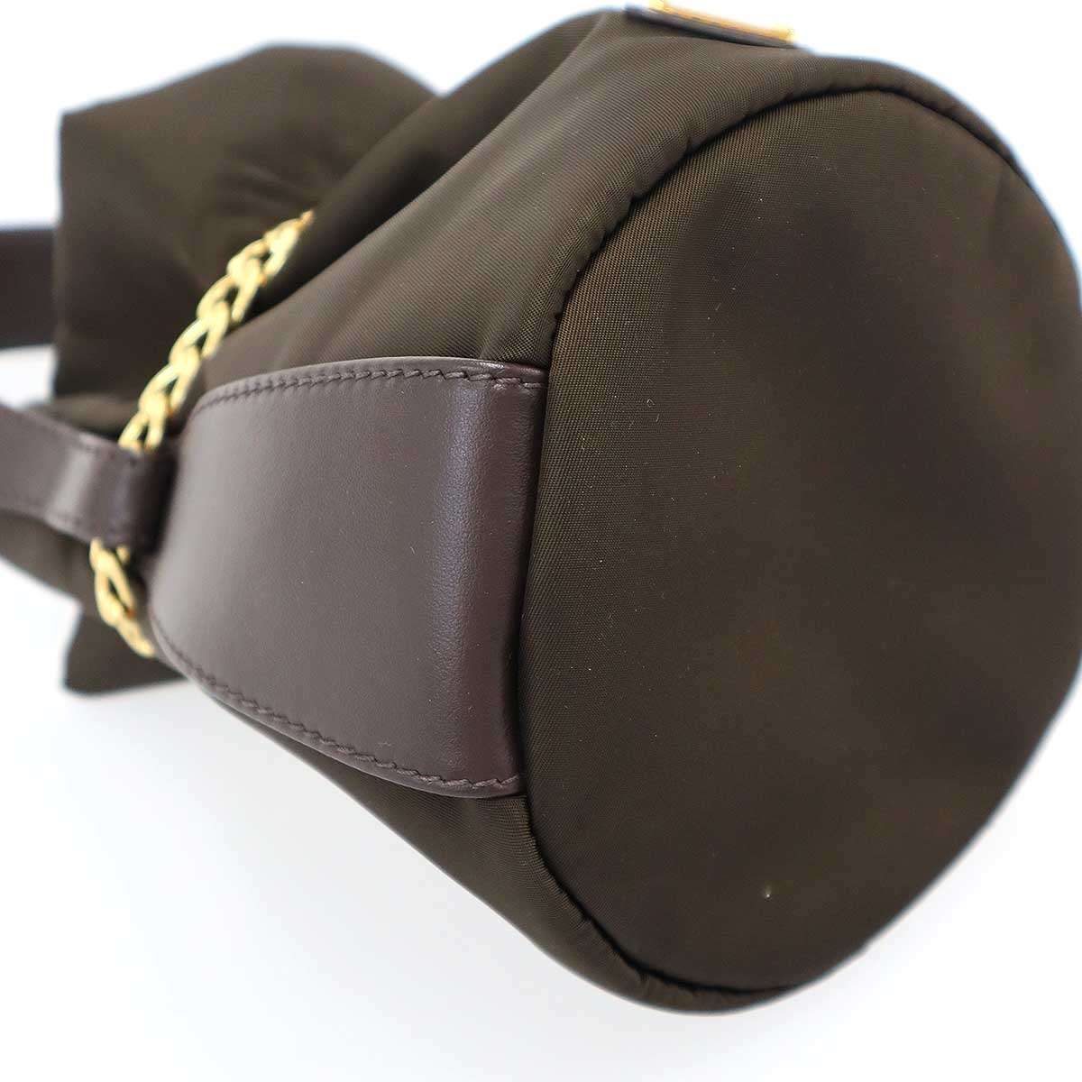 Prada Re-Nylon Petit Sac Noir Mini Bucket Bag Sac Leche Brown — view 8