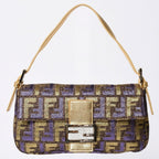 Fendi Mamma Baguette Bag Zucca Jacquard Gold Purple Brown