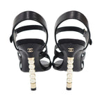 Chanel Pearl Heels tola sandals Black — view 3