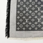 Louis Vuitton Monogram Shaw Silk Black Gray Vintage Scarf — view 6