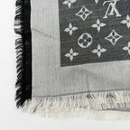 Louis Vuitton Monogram Shaw Silk Black Gray Vintage Scarf — view 7