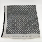 Louis Vuitton Monogram Shaw Silk Black Gray Vintage Scarf — view 4