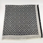 Louis Vuitton Monogram Shaw Silk Black Gray Vintage Scarf — view 5