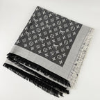 Louis Vuitton Monogram Shaw Silk Black Gray Vintage Scarf