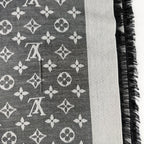 Louis Vuitton Monogram Shaw Silk Black Gray Vintage Scarf — view 8