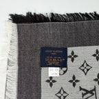 Louis Vuitton Monogram Shaw Silk Black Gray Vintage Scarf — view 9