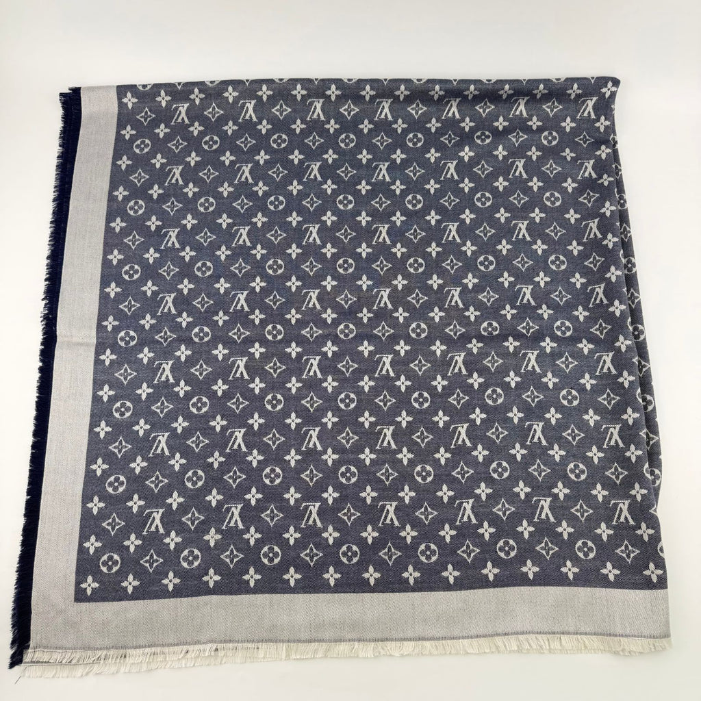 Louis Vuitton Monogram Shaw Silk Navy Vintage Scarf — view 3