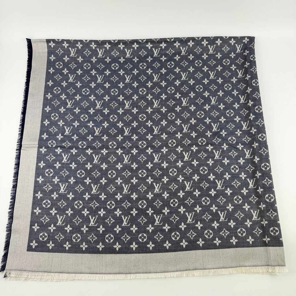 Louis Vuitton Monogram Shaw Silk Navy Vintage Scarf — view 4