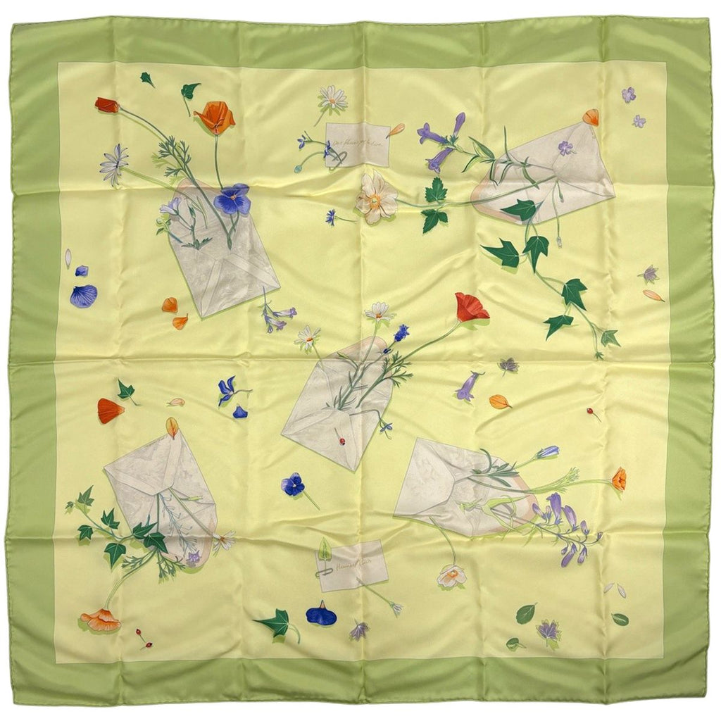 Hermes Carre 90 Des Fleurs Pour Dire Scarf Silk togreen Yellow